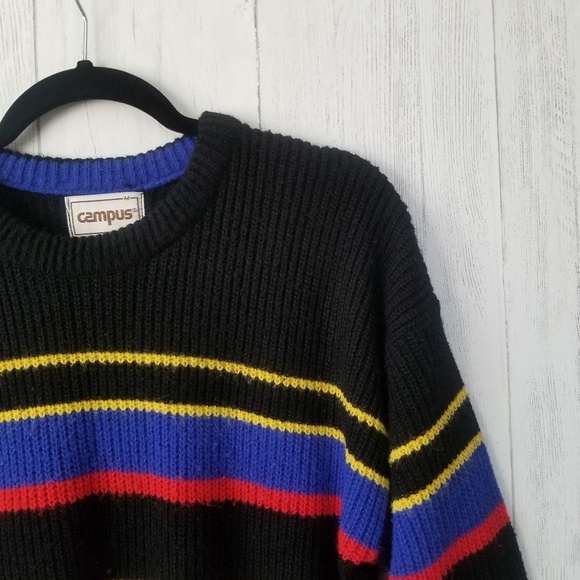 VTG CAMPUS Striped Sweater Coogi Style Size Medium - Picture 2 of 6